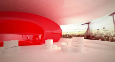 Espace intérieur rouge et blanc