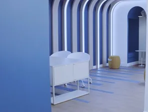 Intérieur architectural bleu et blanc